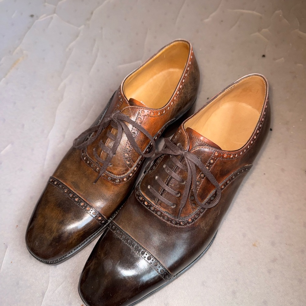 Men's Brown Leather Cap-Toe Derby with Brogue Detail